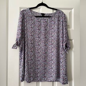 Ann Taylor White Multicolor Dot Tie-Sleeve Tunic